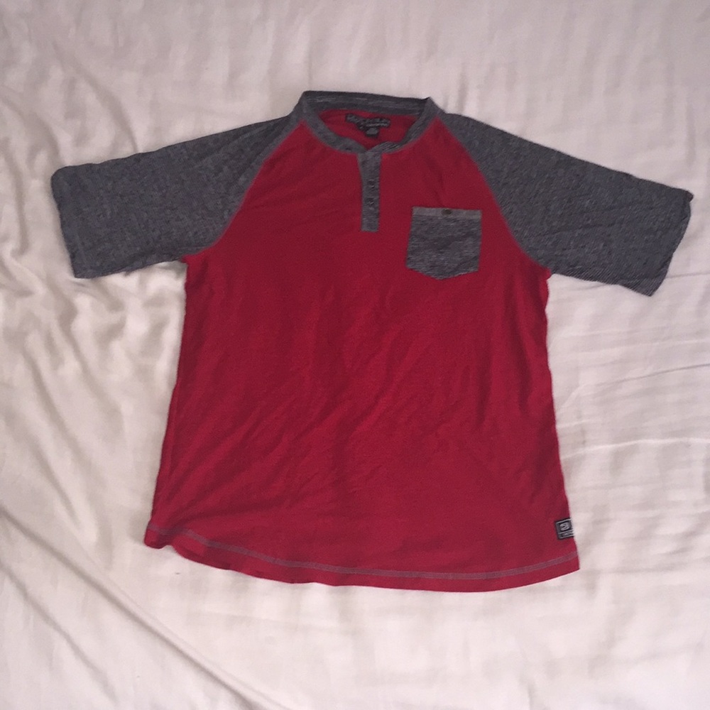 Dual Tone T-shirt with pocket and button up V-neck